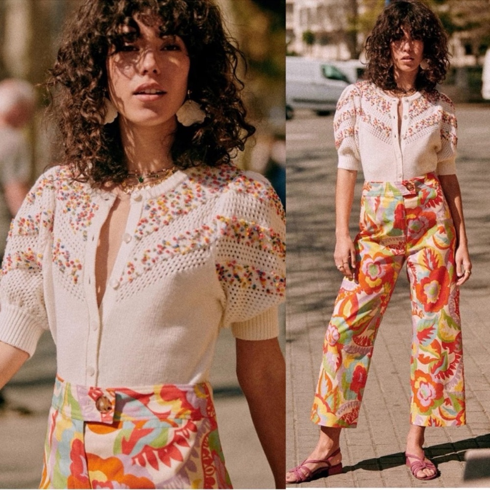 Sezane Cream Cardigan with Multicolor Confetti Detail - Picture 12 of 12
